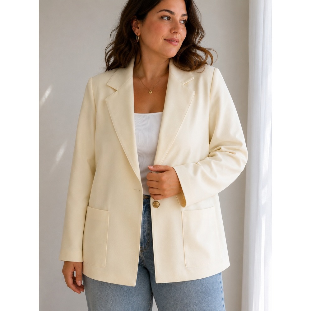 Vintage Blair Boutique Ivory Oversized Blazer‎ Gold Button Boxy Jacket 90s